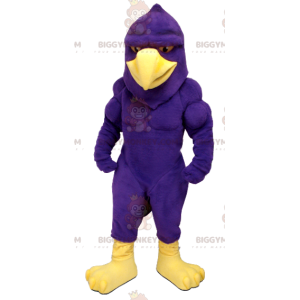 Πολύ μυώδης μοβ και κίτρινη στολή μασκότ Eagle BIGGYMONKEY™ - Μασκότ πουλιών - BIGGYMONKEY_01359 - BiggyMonkey.com