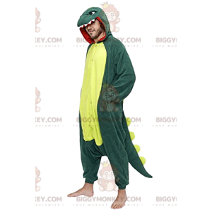 Traje de mascote BIGGYMONKEY™ de dinossauro verde com sua bela