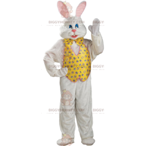 BIGGYMONKEY™ White Rabbit Mascot Costume with Jacket and Yellow