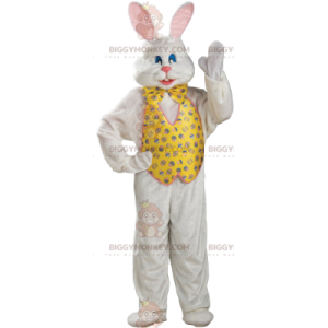 Στολή μασκότ BIGGYMONKEY™ White Rabbit με σακάκι και κίτρινο παπιγιόν - Μασκότ κουνελιού - BIGGYMONKEY_011761 - BiggyMonkey.com