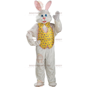 Στολή μασκότ BIGGYMONKEY™ White Rabbit με σακάκι και κίτρινο παπιγιόν - Μασκότ κουνελιού - BIGGYMONKEY_011761 - BiggyMonkey.com