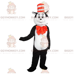Cute Cat BIGGYMONKEY™ Mascot Costume With Hat And Orange Bow -