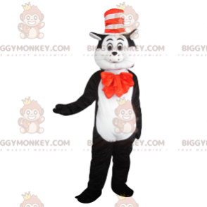 Cute Cat BIGGYMONKEY™ Mascot Costume With Hat And Orange Bow -