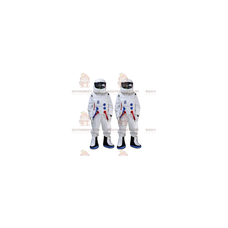 BIGGYMONKEY™ Mascottekostuum Duo van astronauten met hun witte BIGGYMONKEY™ Mascottekostuum Duo van astronauten met hun witte
