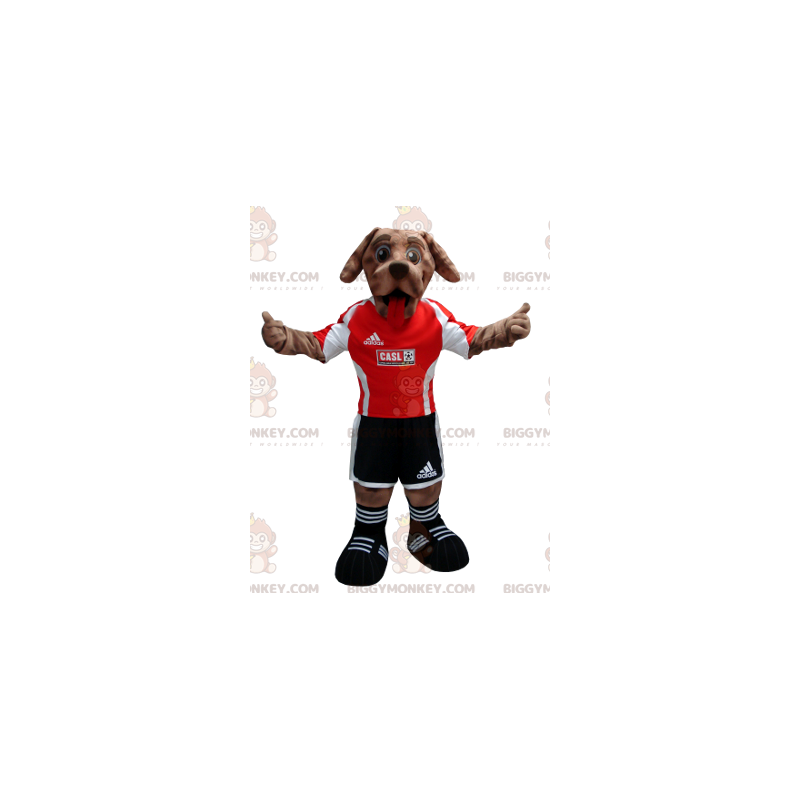 Costume de mascotte BIGGYMONKEY™ de chien marron en tenue de Costume de mascotte BIGGYMONKEY™ de chien marron en tenue de