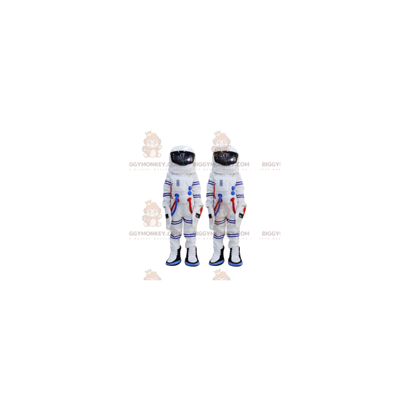 Astronaut BIGGYMONKEY™ Maskotdräkt Duo och blårandig vit Astronaut BIGGYMONKEY™ Maskotdräkt Duo och blårandig vit
