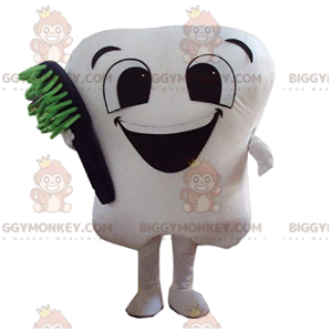 Cute White Tooth BIGGYMONKEY™ Mascot Costume With Black