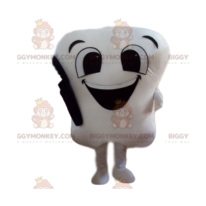 Cute White Tooth BIGGYMONKEY™ Mascot Costume With Black