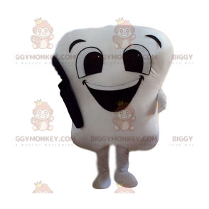 Cute White Tooth BIGGYMONKEY™ Mascot Costume With Black