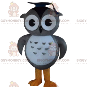 Grijze en witte uil BIGGYMONKEY™ mascottekostuum met koksmuts -