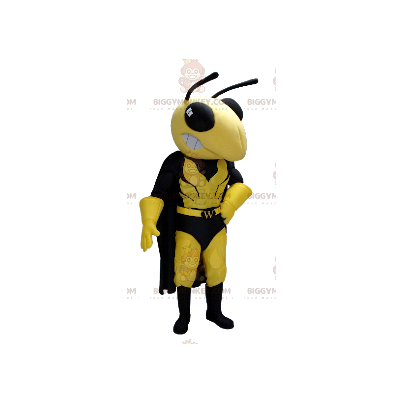 BIGGYMONKEY™ Mascot Costume Yellow & Black Wasp In Superhero BIGGYMONKEY™ Mascot Costume Yellow & Black Wasp In Superhero
