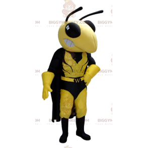 BIGGYMONKEY™ mascottekostuum gele en zwarte wesp in superheldenoutfit - Superheld mascotte - BIGGYMONKEY_01361 - BiggyMonkey.com