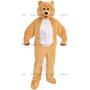 Fantasia de mascote BIGGYMONKEY™ Urso bege engraçado com língua