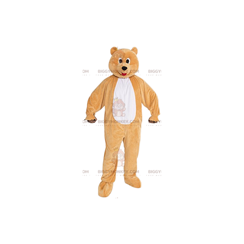 BIGGYMONKEY™ Mascottekostuum Grappige beige beer met rode tong BIGGYMONKEY™ Mascottekostuum Grappige beige beer met rode tong