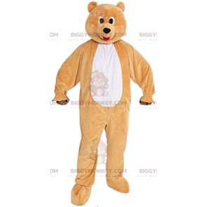 BIGGYMONKEY™ Mascot Costume Funny Beige Bear With Red Tongue –