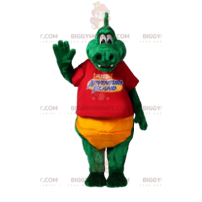 Grüner Dinosaurier BIGGYMONKEY™ Maskottchenkostüm mit rotem