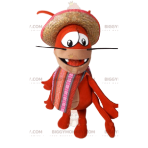 Lobster BIGGYMONKEY™ Mascot Costume with Straw Hat and Apron –