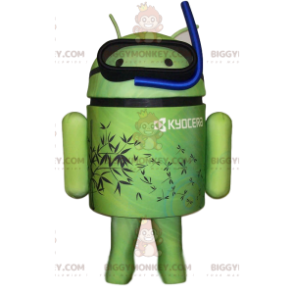 Groen android BIGGYMONKEY™ mascottekostuum met blauwe snorkel -