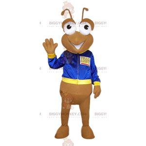 BIGGYMONKEY™ mascot costume beige ant with blue jacket -