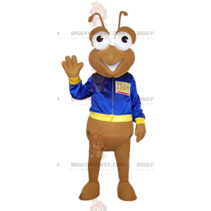 BIGGYMONKEY™ mascottekostuum beige mier met blauwe jas -