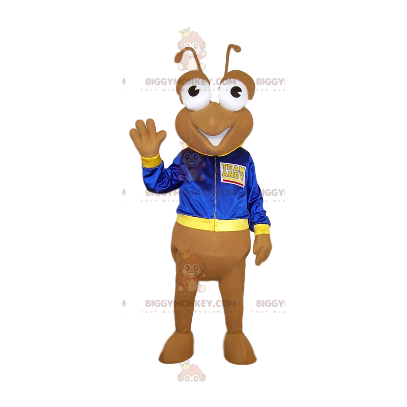 Costume de mascotte BIGGYMONKEY™ de fourmi beige avec sa veste Costume de mascotte BIGGYMONKEY™ de fourmi beige avec sa veste