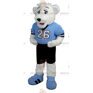 BIGGYMONKEY™ White Teddy Bear Mascot Costume in Blue and Black