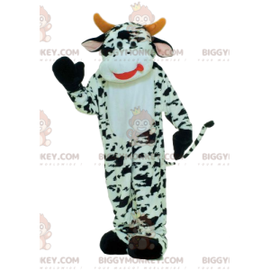 Costume de mascotte BIGGYMONKEY™ de vache noire et blanche avec