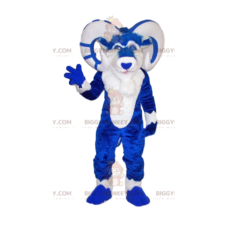  Maestoso costume mascotte BIGGYMONKEY™ ariete blu e bianco - Mascotte di mucca - BIGGYMONKEY_011792 - BiggyMonkey.com