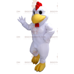 Kostium maskotka olbrzymiego biało-czerwono-żółtego koguta BIGGYMONKEY™ - Zwierzęta hodowlane - BiggyMonkey.com