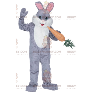 BIGGYMONKEY™ Maskottchen-Kostüm Grau-weißer Hase mit