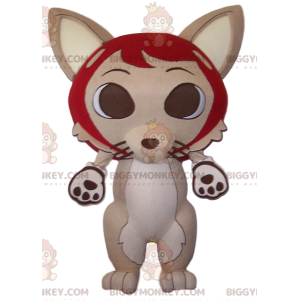 BIGGYMONKEY™ mascot costume of beige fox and his big red hat -