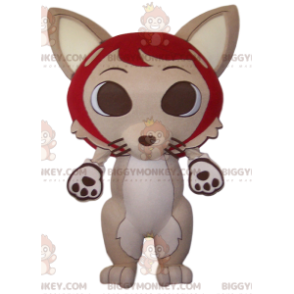 Traje de mascote BIGGYMONKEY™ de raposa bege e seu grande