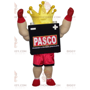 Boxer BIGGYMONKEY™ Mascot Costume with Yellow Crown and Red