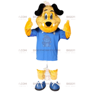 Kostium maskotki BIGGYMONKEY™ Żółty pies z niebiesko-białym
