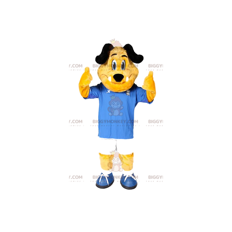 BIGGYMONKEY™ Mascot Costume Yellow Dog With Blue And White