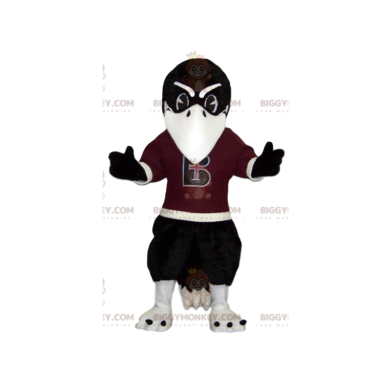 Costume de mascotte BIGGYMONKEY™ d'aigle noir avec son maillot Costume de mascotte BIGGYMONKEY™ d'aigle noir avec son maillot