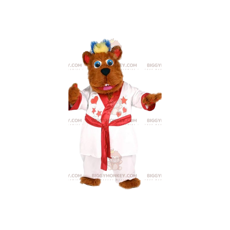 BIGGYMONKEY™ mjuk ingefära maskotdräkt med vit morgonrock - BIGGYMONKEY™ mjuk ingefära maskotdräkt med vit morgonrock -