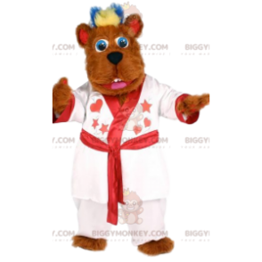 BIGGYMONKEY™ Μαλακή στολή μασκότ αρκούδας τζίντζερ με λευκό μπουρνούζι - Μασκότ αρκούδας - BIGGYMONKEY_011808 - BiggyMonkey.com