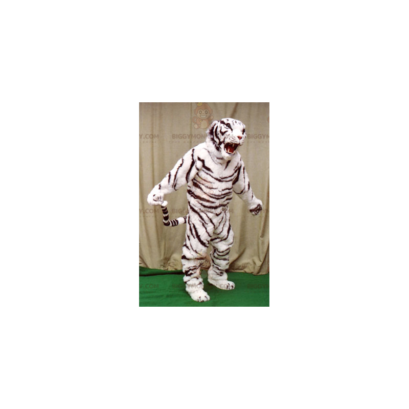 Weißer und schwarzer Tiger BIGGYMONKEY™ Maskottchen-Kostüm -
