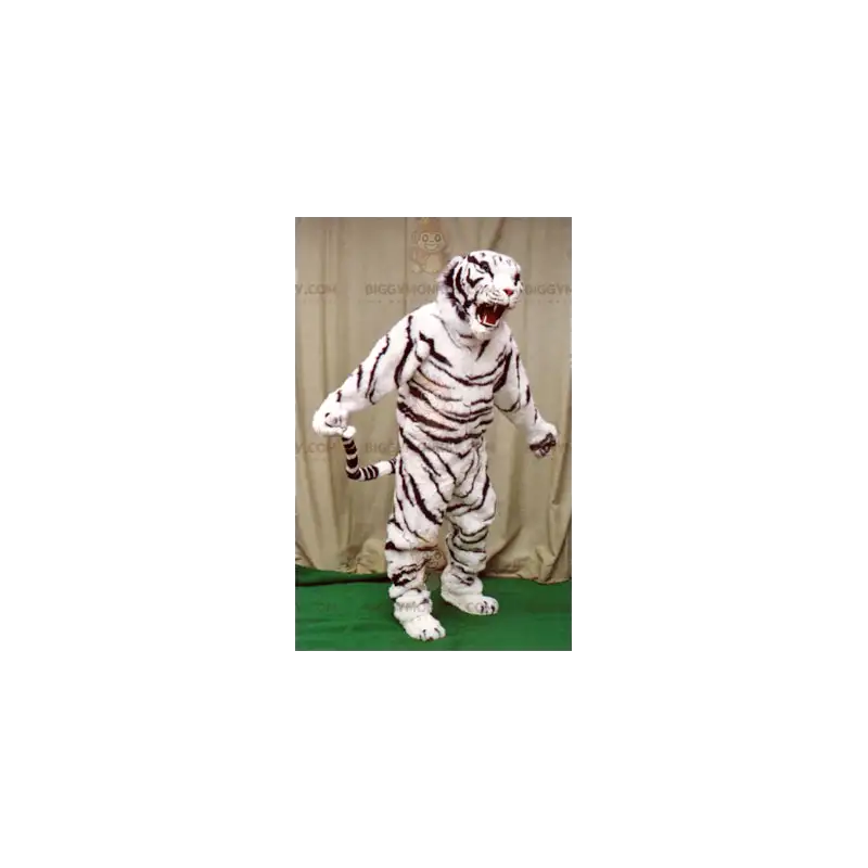 Weißer und schwarzer Tiger BIGGYMONKEY™ Maskottchen-Kostüm - Weißer und schwarzer Tiger BIGGYMONKEY™ Maskottchen-Kostüm -