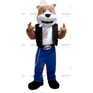 BIGGYMONKEY™ Mascot Costume Brown and White Dog In Youth Outfit