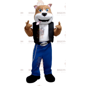 BIGGYMONKEY™ maskotkostume Brun og hvid hund i ungdomsoutfit - Hunde maskoter - BIGGYMONKEY_01365 - BiggyMonkey.com