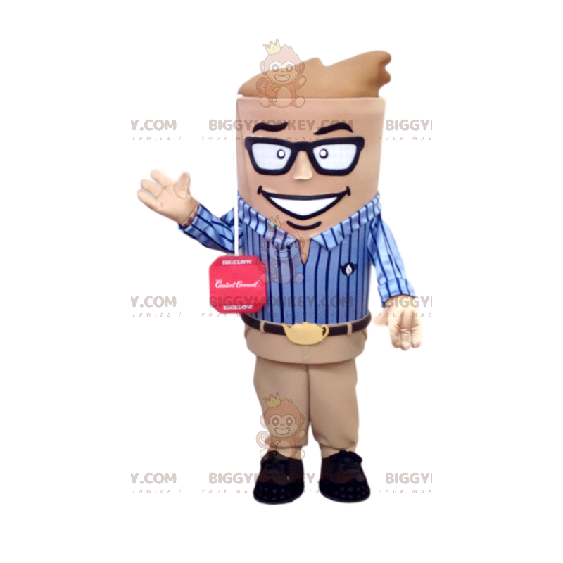 BIGGYMONKEY™ Fantasia Mascote Homem Dinâmico em Camisa Azul BIGGYMONKEY™ Fantasia Mascote Homem Dinâmico em Camisa Azul