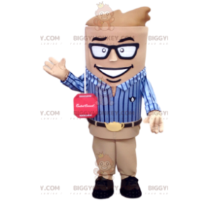 BIGGYMONKEY™ Fantasia Mascote Homem Dinâmico em Camisa Azul