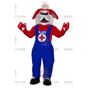 BIGGYMONKEY™ Red St Bernard Rescuer in Blue Overalls Mascot