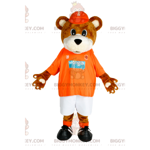 Kostým maskota BIGGYMONKEY™ Medvěd hnědý s oranžovým dresem –