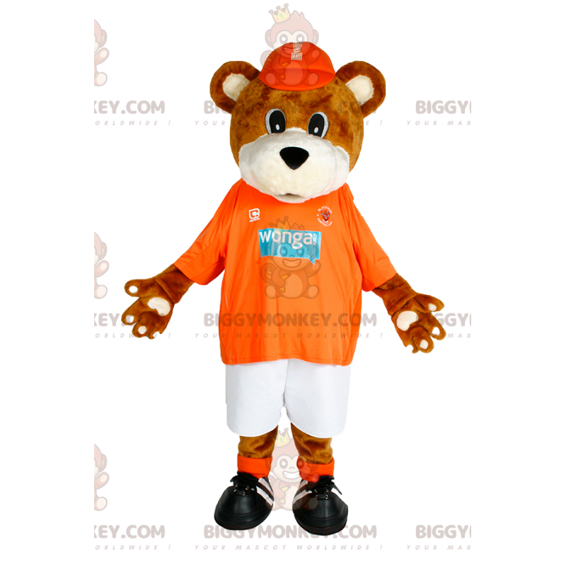 Traje de mascote BIGGYMONKEY™ filhote de urso marrom com camisa