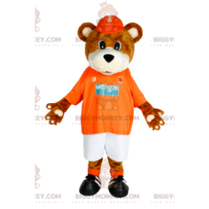 Traje de mascote BIGGYMONKEY™ filhote de urso marrom com camisa