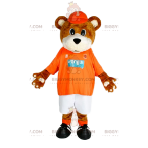 BIGGYMONKEY™ Μασκότ Κοστούμι καφέ αρκούδα με πορτοκαλί φανέλα - Μασκότ αρκούδας - BIGGYMONKEY_011822 - BiggyMonkey.com