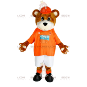 Traje de mascote BIGGYMONKEY™ filhote de urso marrom com camisa